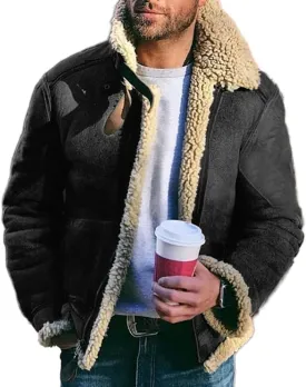 Akivide Men's Fleece Sherpa Lined Jackets Winter Warm Suede Casual Lapel Full Zip Bomber Coat Outerwear with Pockets