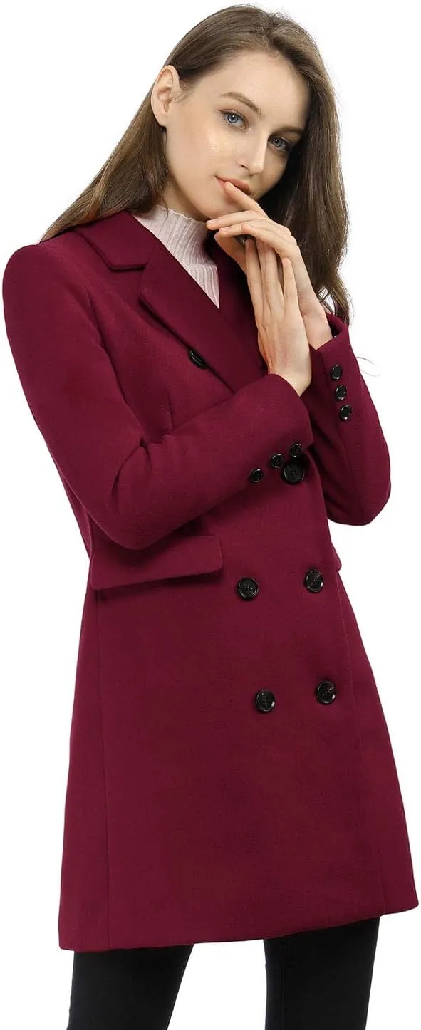 Allegra K Women's Winter Coat Elegant Notched Lapel Double Breasted Trench Coat