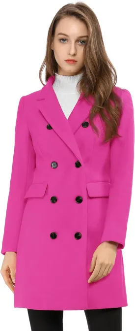 Allegra K Women's Winter Coat Elegant Notched Lapel Double Breasted Trench Coat