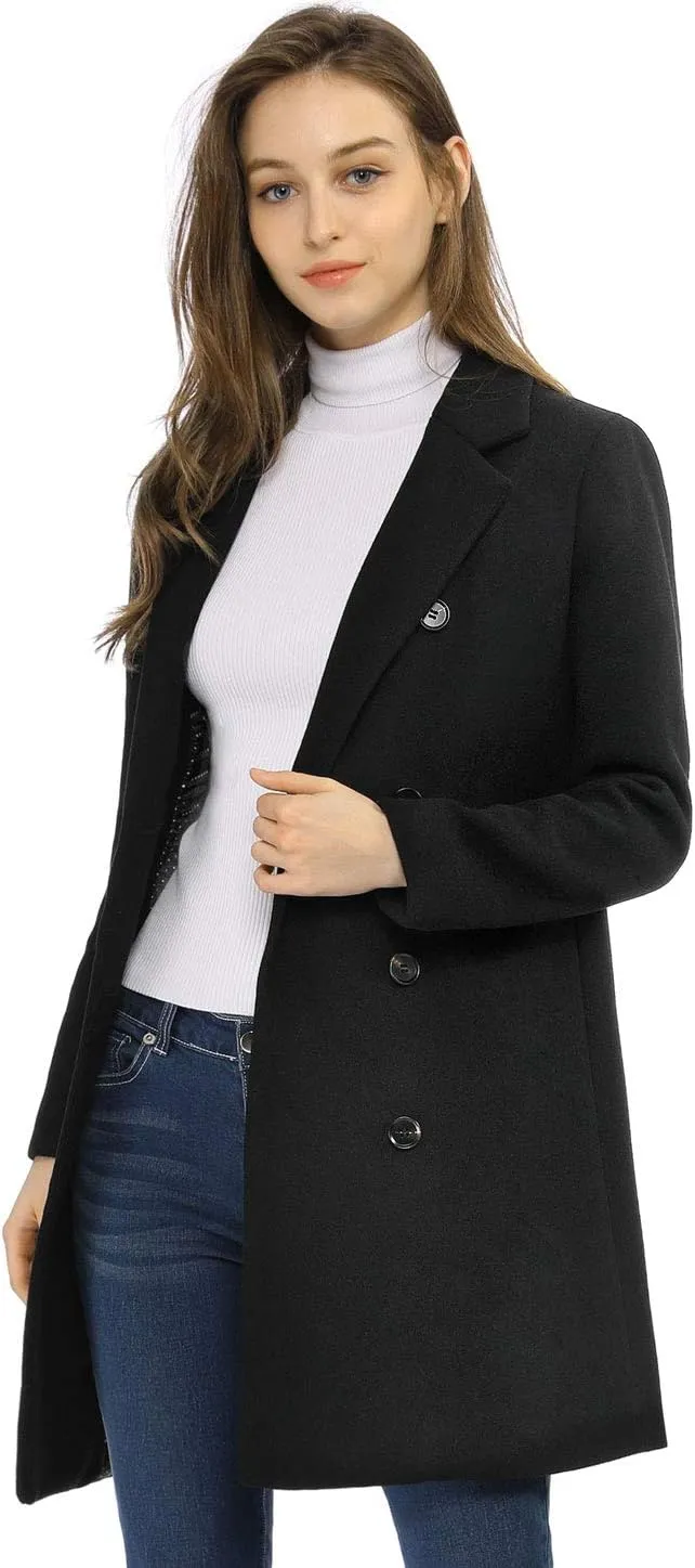 Allegra K Women's Winter Coat Elegant Notched Lapel Double Breasted Trench Coat