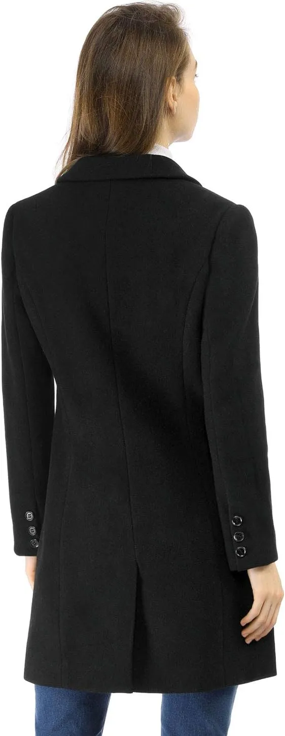 Allegra K Women's Winter Coat Elegant Notched Lapel Double Breasted Trench Coat