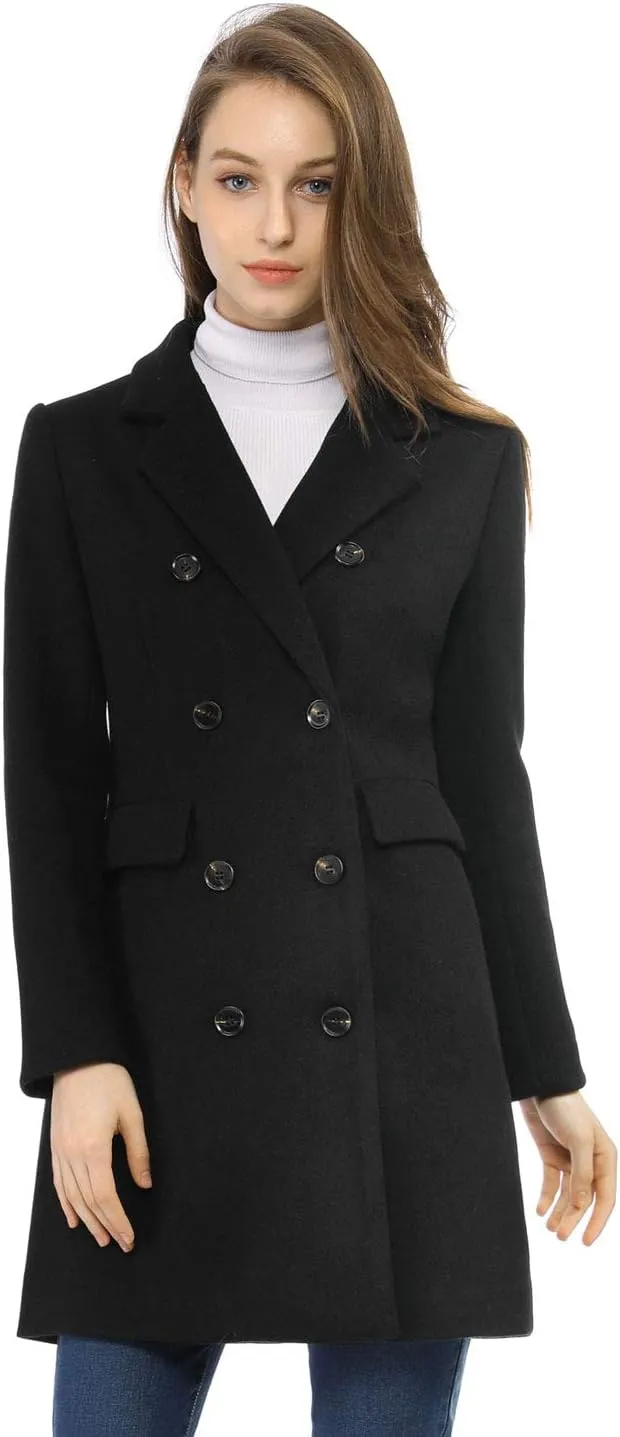 Allegra K Women's Winter Coat Elegant Notched Lapel Double Breasted Trench Coat
