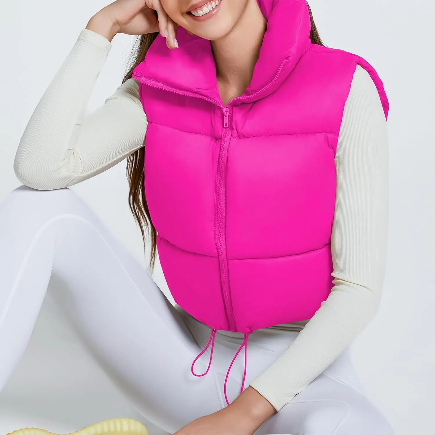 American Trends Womens Cropped Puffer Vests Sleeveless Puffy Vests Zip Up Stand Collar Puffer Vest Outfits