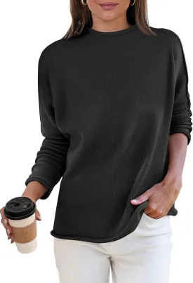 ANRABESS Women Casual Long Sleeve Mock Funnel Neck Knit Pullover Sweater Top 2025 Fall Fashion Outfits with Exposed Seam