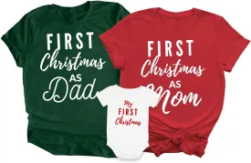 Baby's First Christmas Matching Family Shirt, My 1st Christmas As Mom Dad T-Shirt, Family of Three Holiday Outfits