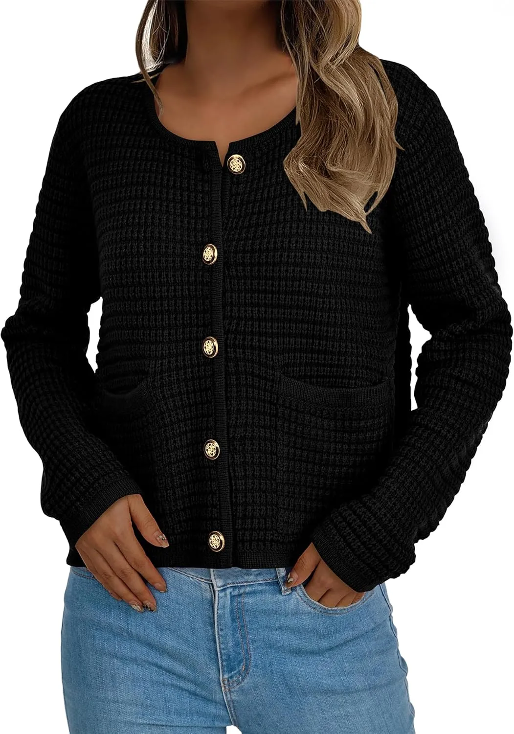 BTFBM Women Cardigan Sweaters Fall Fashion 2024 Button Down Long Sleeve Chunky Knit Open Front Tweed Jacket Outerwear