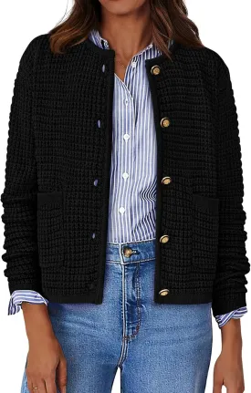 BTFBM Women Cardigan Sweaters Fall Fashion 2024 Button Down Long Sleeve Chunky Knit Open Front Tweed Jacket Outerwear