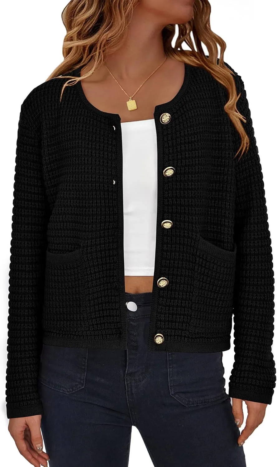 BTFBM Women Cardigan Sweaters Fall Fashion 2024 Button Down Long Sleeve Chunky Knit Open Front Tweed Jacket Outerwear