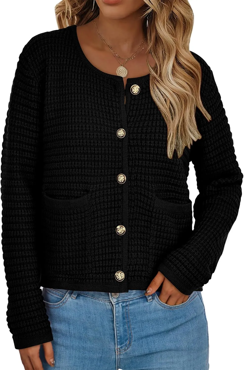 BTFBM Women Cardigan Sweaters Fall Fashion 2024 Button Down Long Sleeve Chunky Knit Open Front Tweed Jacket Outerwear