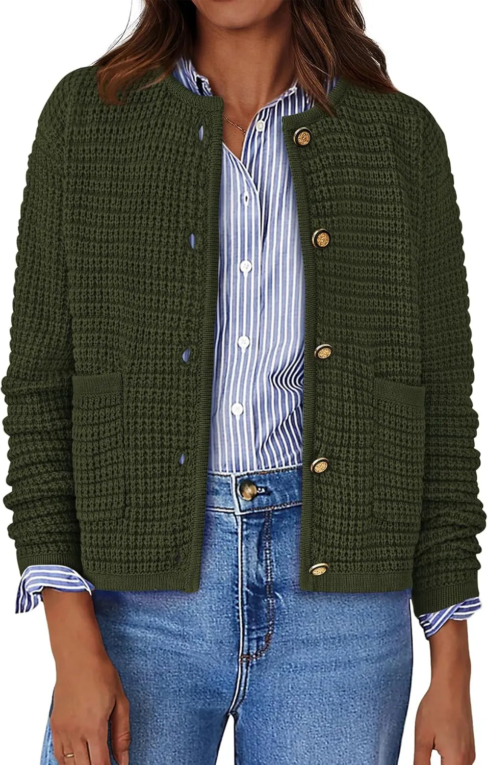 BTFBM Women Cardigan Sweaters Fall Fashion 2024 Button Down Long Sleeve Chunky Knit Open Front Tweed Jacket Outerwear
