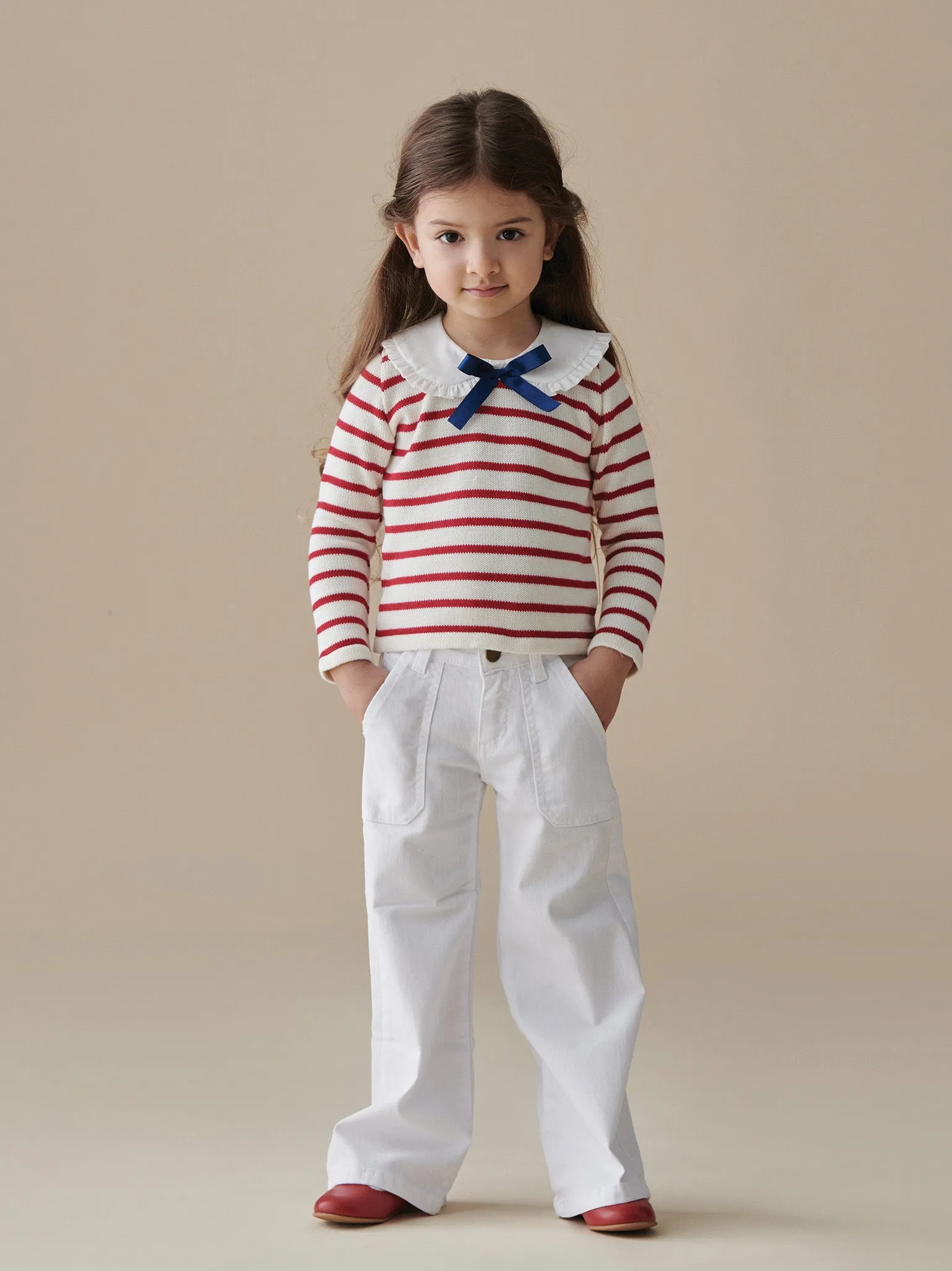 Burgundy Stripe Morissa Cotton Girl Sweater