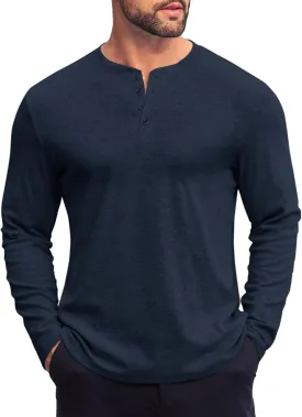 COOFANDY Mens Henley Shirts Long Sleeve Fashion Tee Shirts Slim Fit 4 Buttons T-Shirts Casual Basic Pullover Top