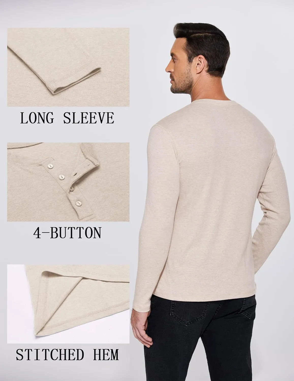 COOFANDY Mens Henley Shirts Long Sleeve Fashion Tee Shirts Slim Fit 4 Buttons T-Shirts Casual Basic Pullover Top