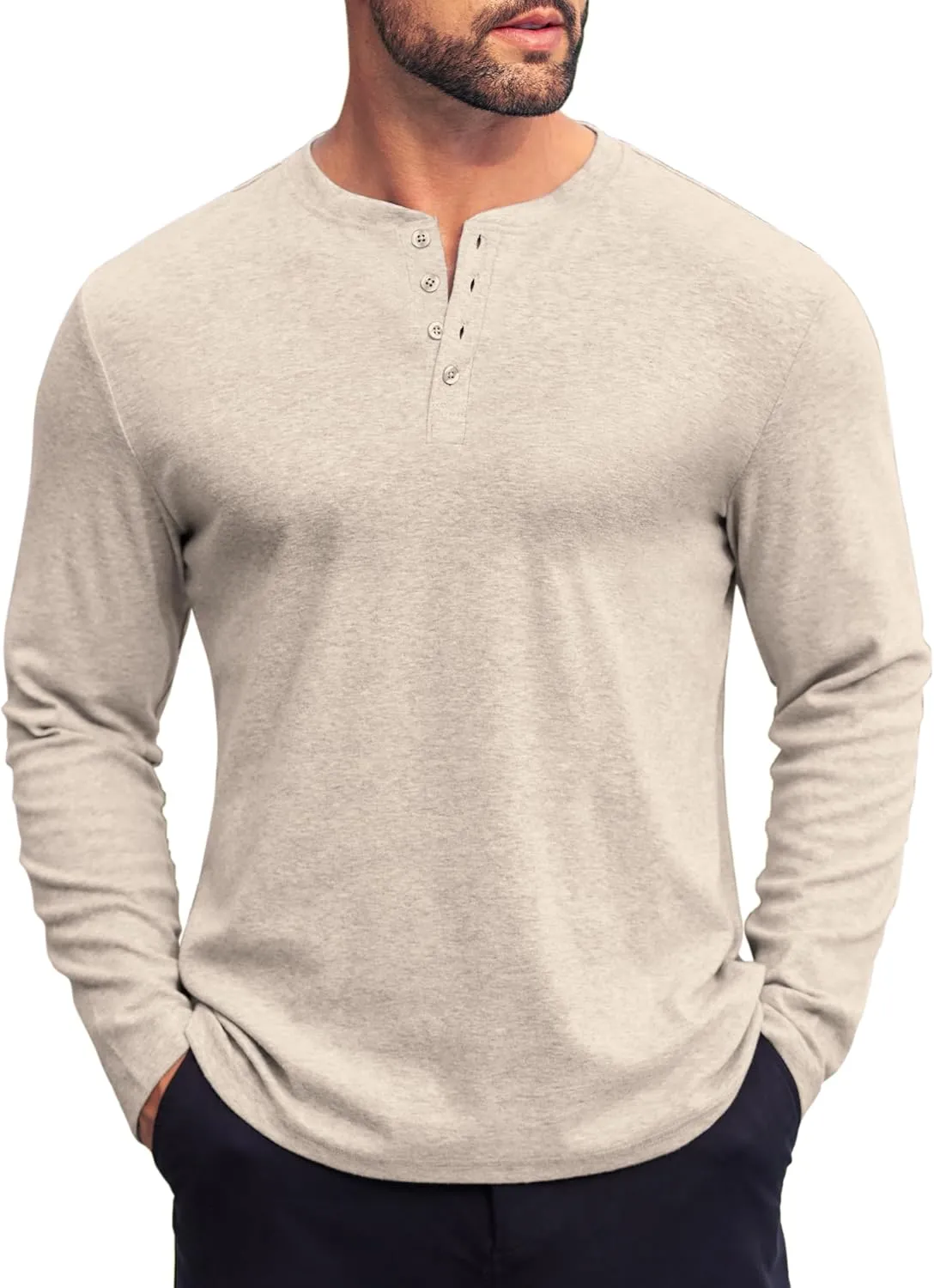 COOFANDY Mens Henley Shirts Long Sleeve Fashion Tee Shirts Slim Fit 4 Buttons T-Shirts Casual Basic Pullover Top