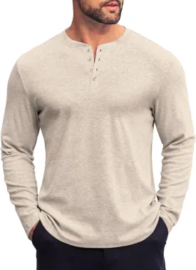 COOFANDY Mens Henley Shirts Long Sleeve Fashion Tee Shirts Slim Fit 4 Buttons T-Shirts Casual Basic Pullover Top