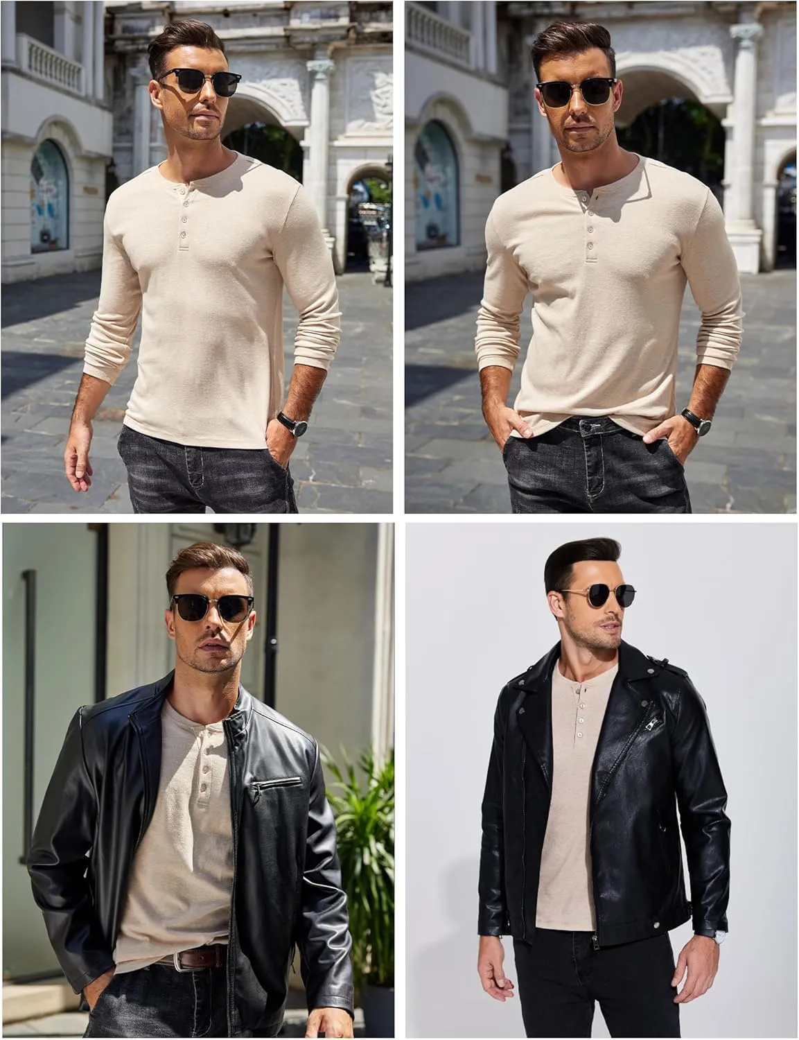 COOFANDY Mens Henley Shirts Long Sleeve Fashion Tee Shirts Slim Fit 4 Buttons T-Shirts Casual Basic Pullover Top