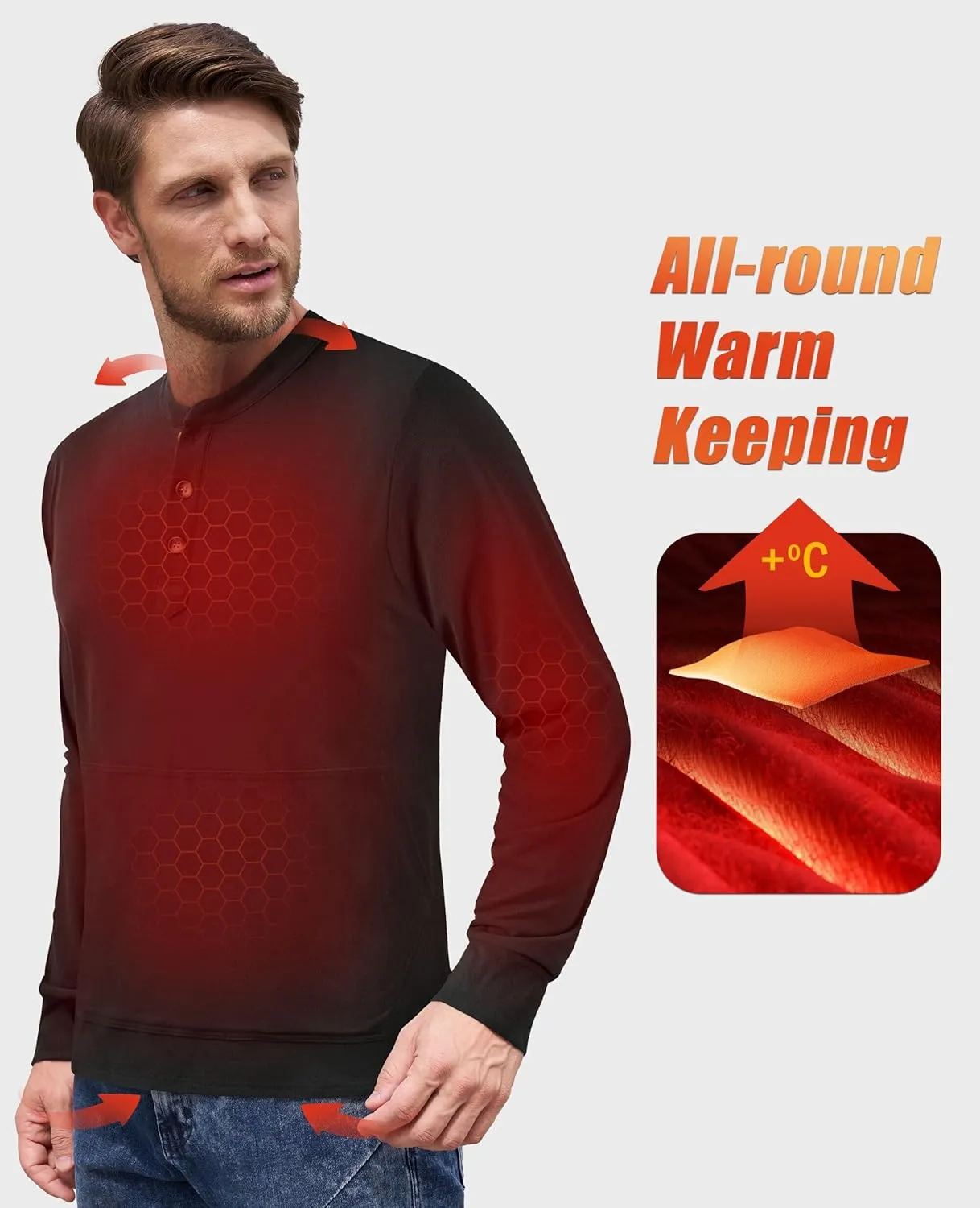 Derminpro Men's Henley Sweatshirts Long Sleeve Casual Solid Fleece Lining Lightweight Thermal T Shirt with Kangaroo Pocket