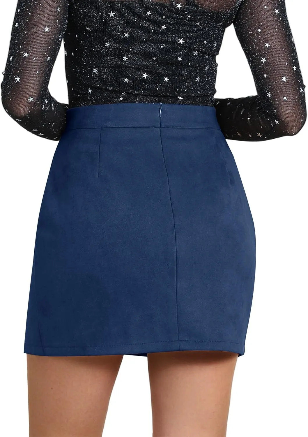 Ezcosplay Women Faux Suede Sexy Mini Skirt with Slit High Waisted Zipper Back Pencil Bodycon Short Skirts