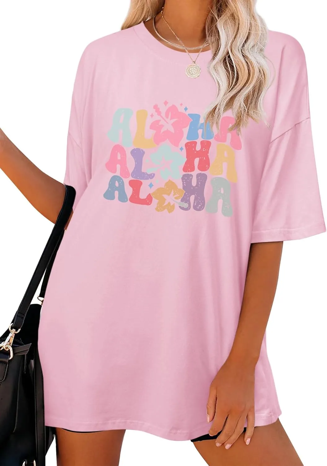 Hawaiian Shirts Women Oversized Aloha Shirt Flower Graphic Short Sleeve Family Vacation Beach T-Shirt Tops