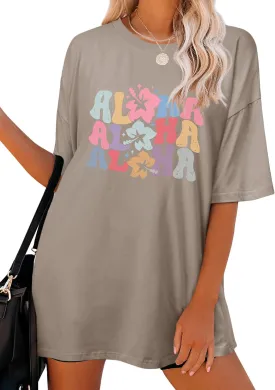 Hawaiian Shirts Women Oversized Aloha Shirt Flower Graphic Short Sleeve Family Vacation Beach T-Shirt Tops