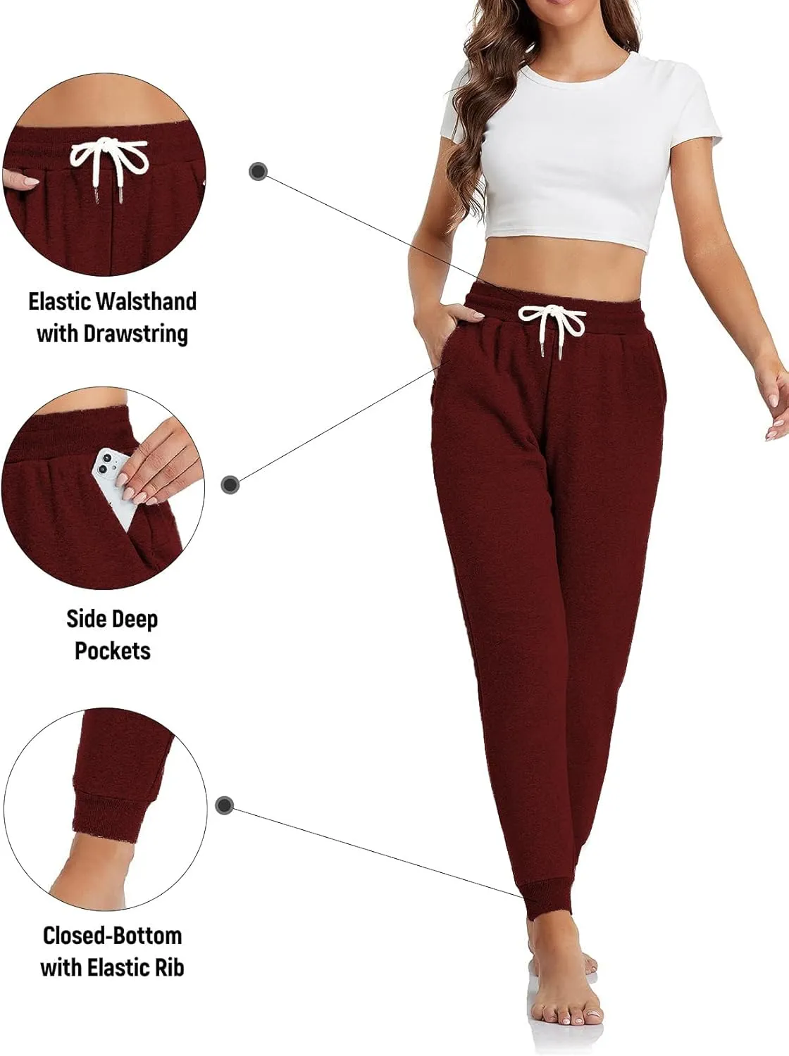 Inno 28" 31" 34" 36" Women's Baby Polar Fleece Lined Jogger Pants Warm Sweatpants Thermal Athletic Lounge