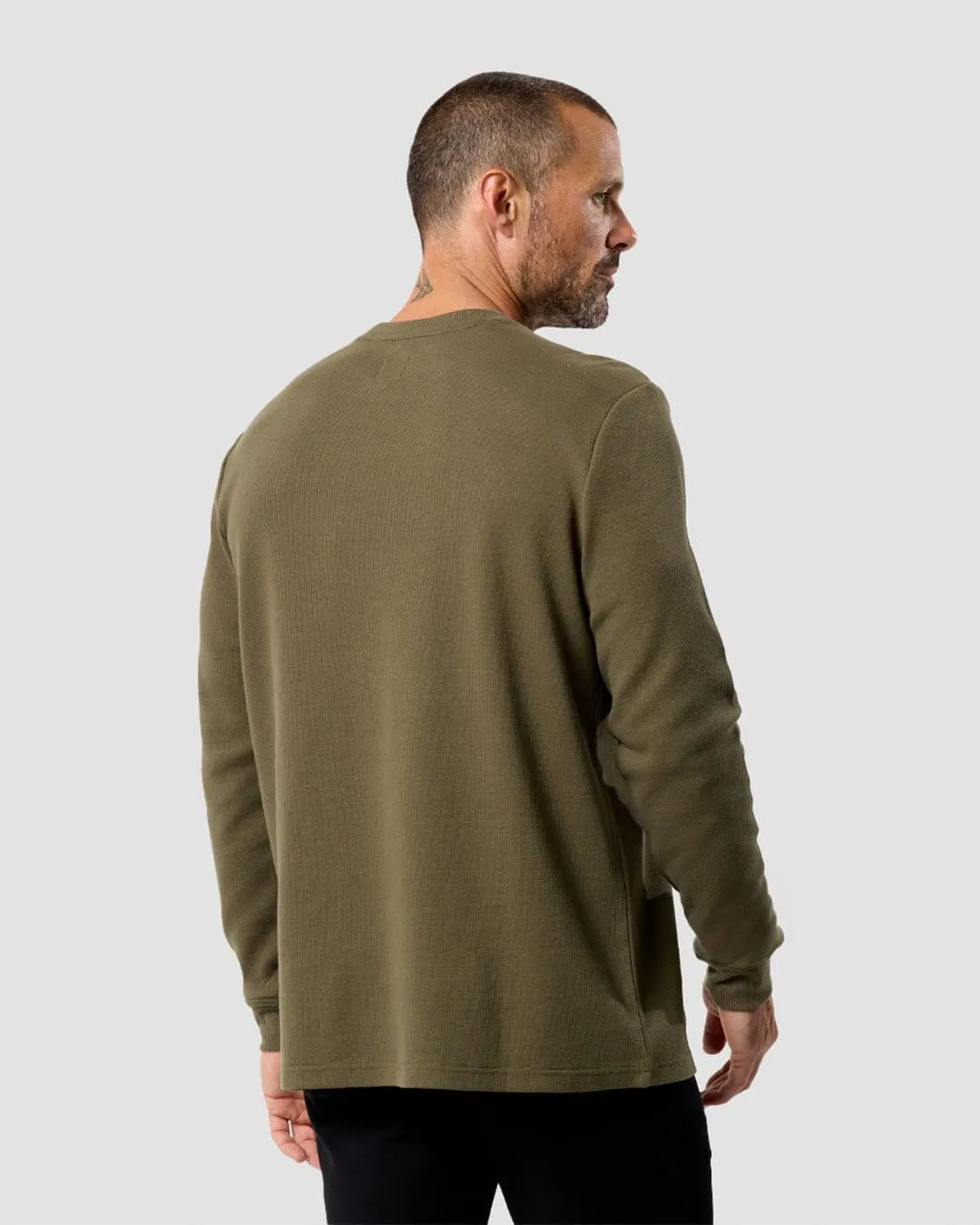 INTO THE AM Long Sleeve Waffle Knit Shirt S-4XL Premium Crew Neck Long John Thermal Shirts for Men