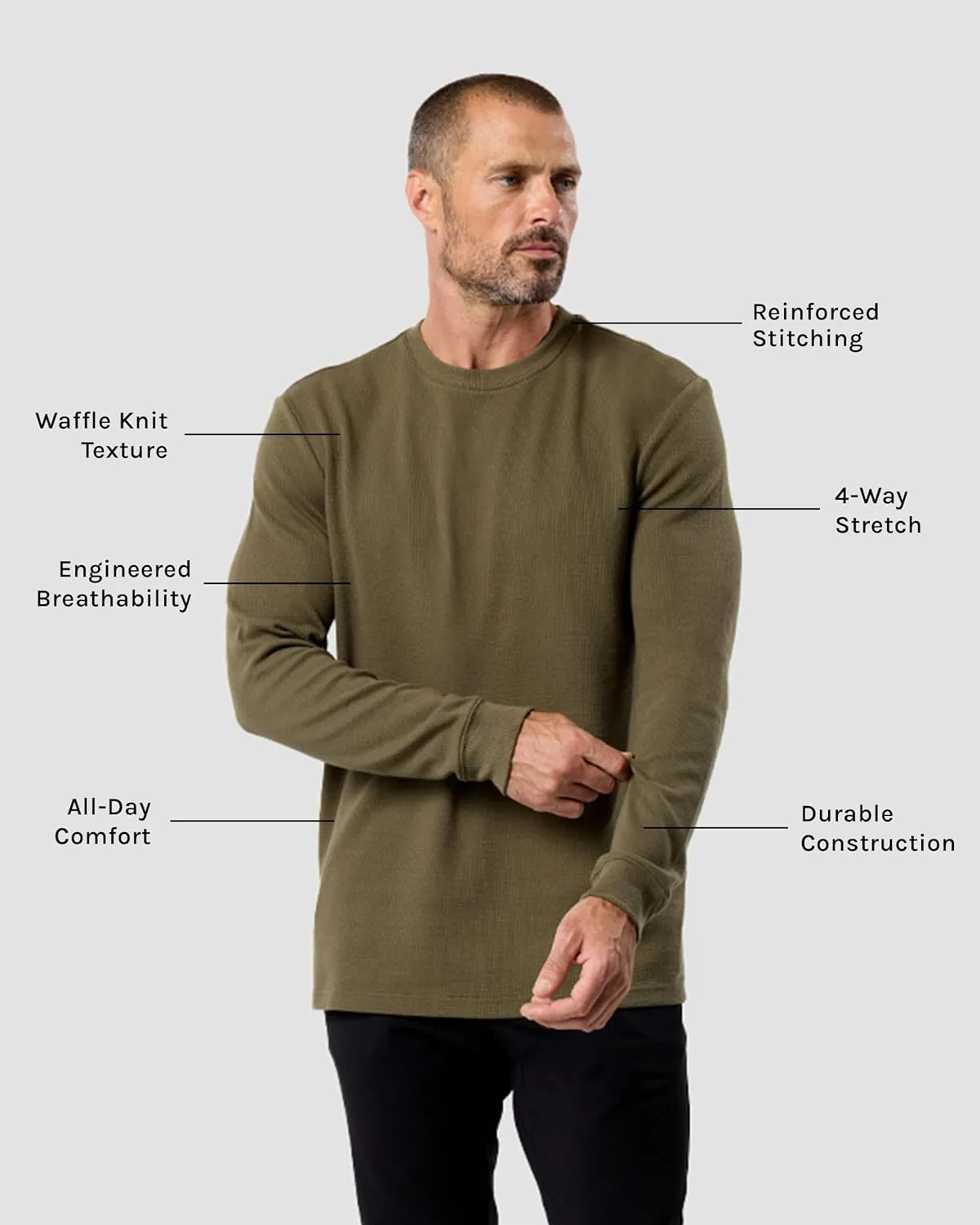 INTO THE AM Long Sleeve Waffle Knit Shirt S-4XL Premium Crew Neck Long John Thermal Shirts for Men