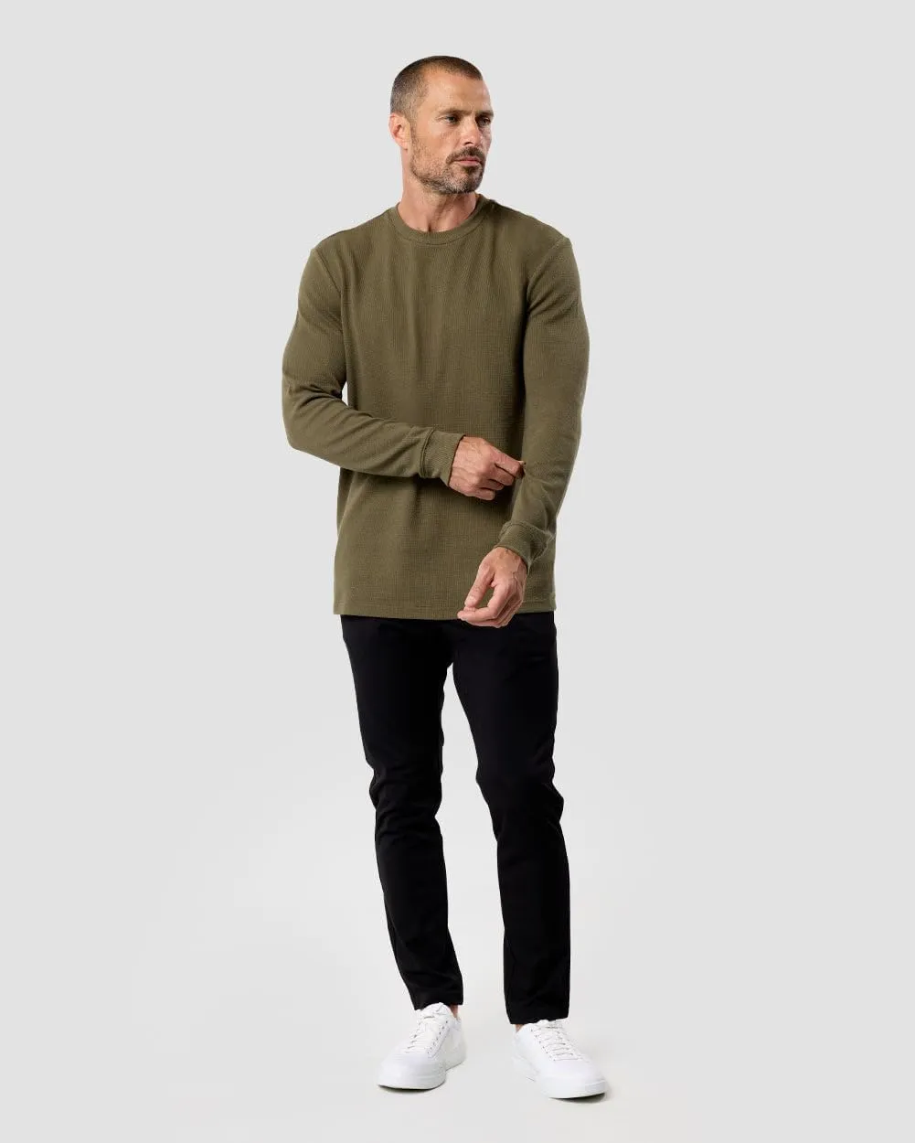 INTO THE AM Long Sleeve Waffle Knit Shirt S-4XL Premium Crew Neck Long John Thermal Shirts for Men