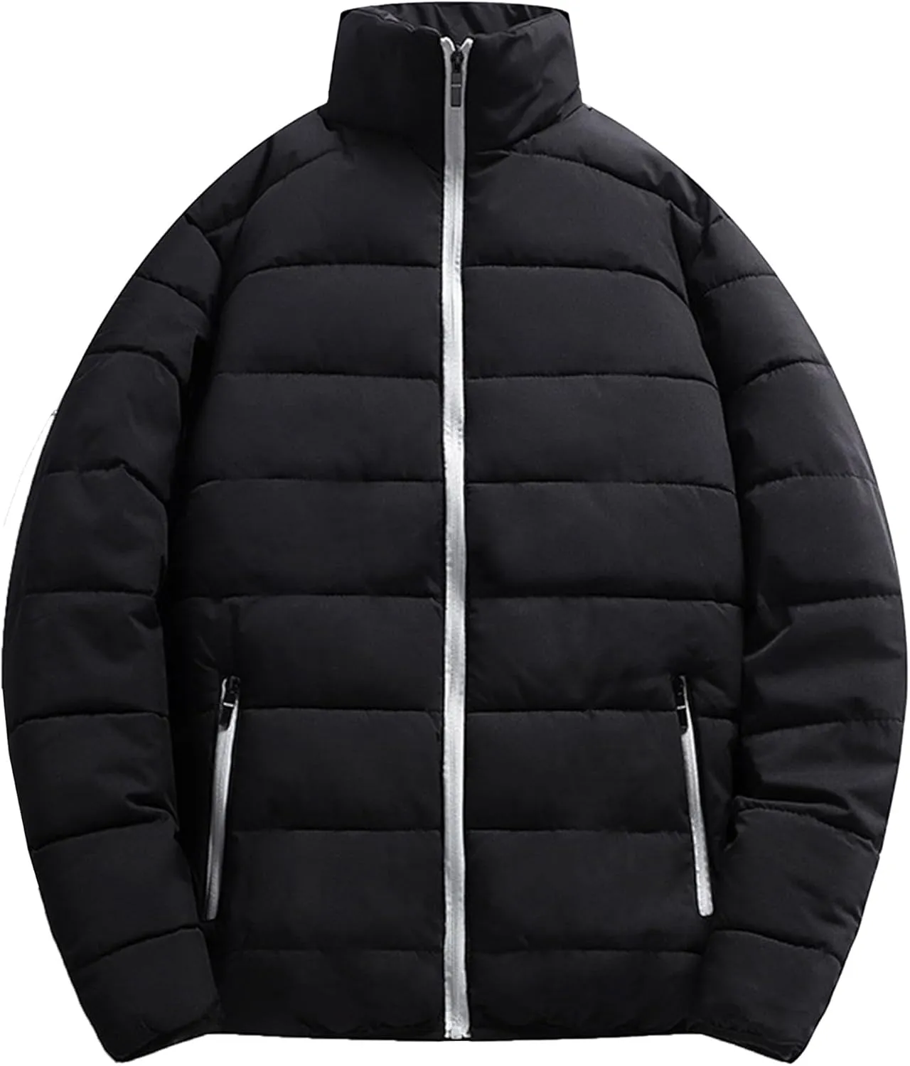JEsilunmaMY Men's Stand Collar Thermal Puffer Jacket Full Zip Thicken Warm Down Coats Casual Loose Winter Padded Jacket