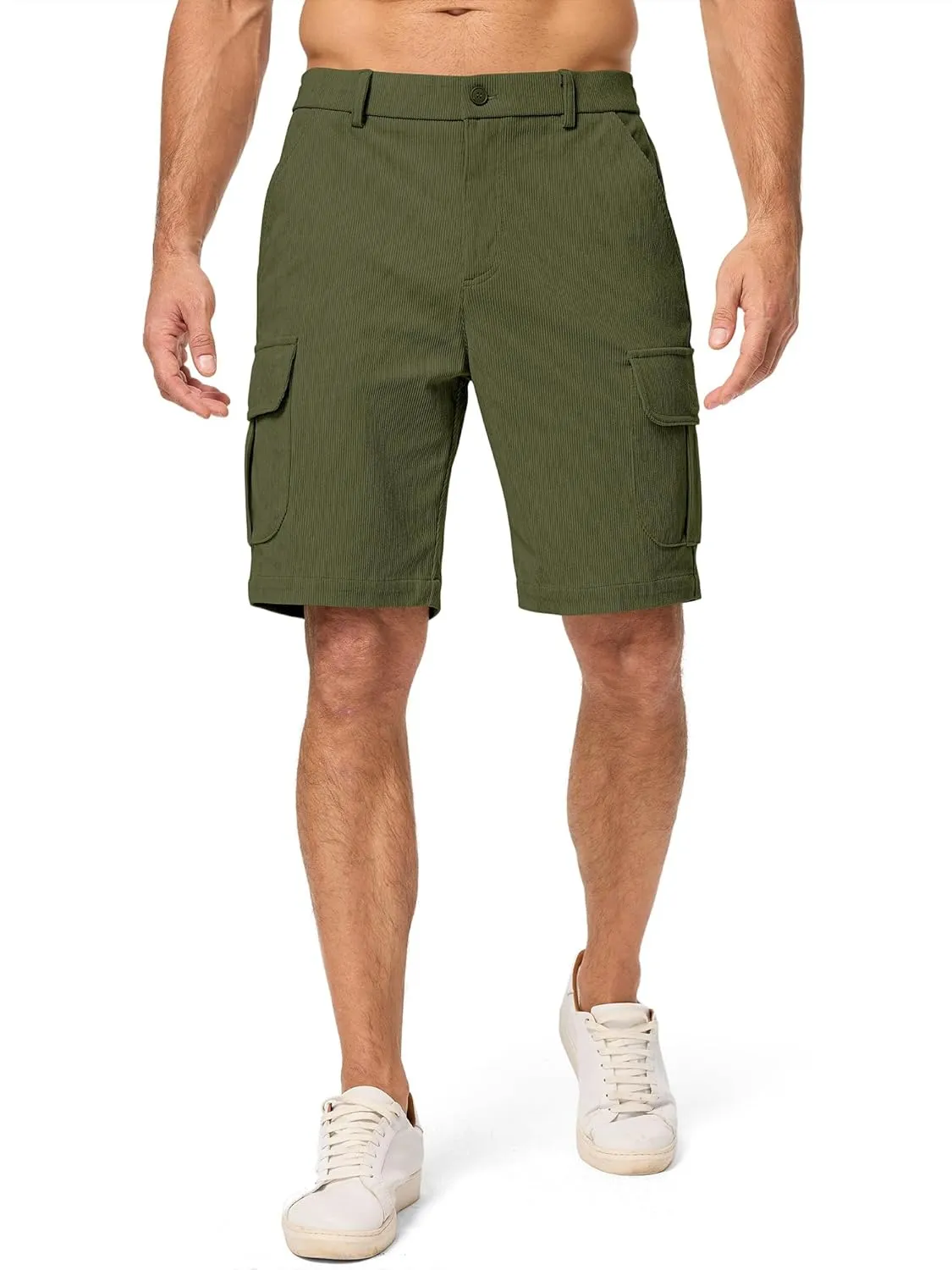JMIERR Mens Cargo Shorts Corduroy Casual Elastic Waist Lightweight Outdoor Hiking Work Short
