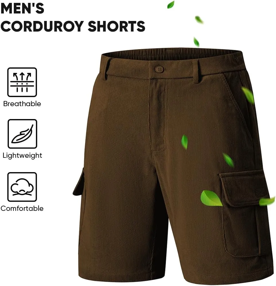 JMIERR Mens Cargo Shorts Corduroy Casual Elastic Waist Lightweight Outdoor Hiking Work Short