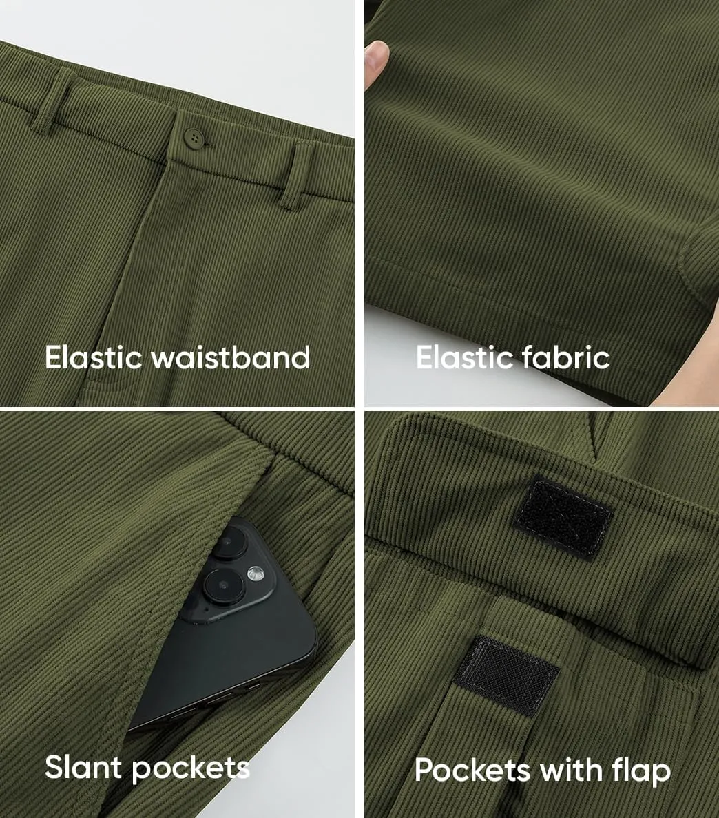 JMIERR Mens Cargo Shorts Corduroy Casual Elastic Waist Lightweight Outdoor Hiking Work Short