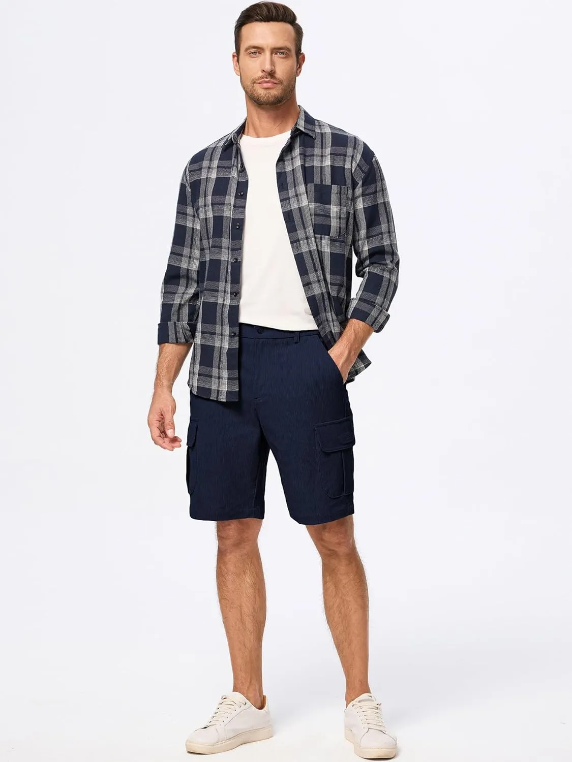 JMIERR Mens Cargo Shorts Corduroy Casual Elastic Waist Lightweight Outdoor Hiking Work Short