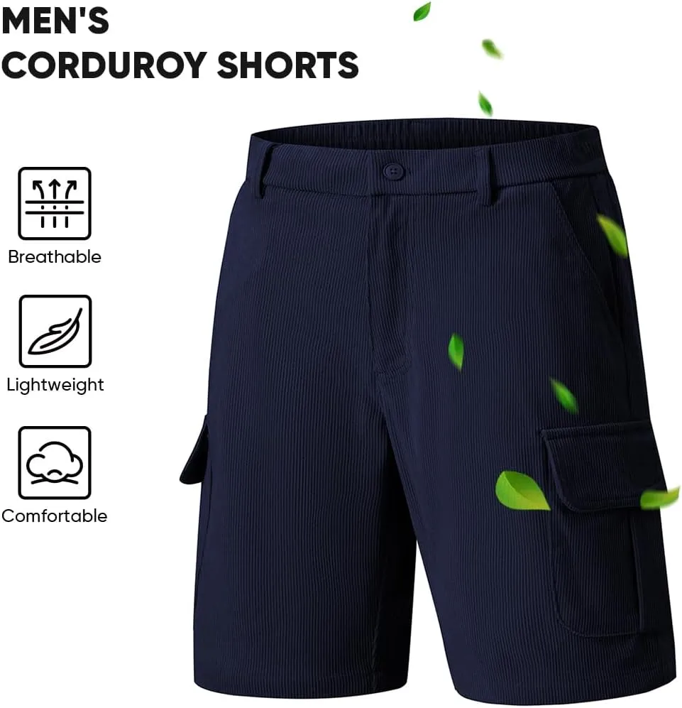 JMIERR Mens Cargo Shorts Corduroy Casual Elastic Waist Lightweight Outdoor Hiking Work Short