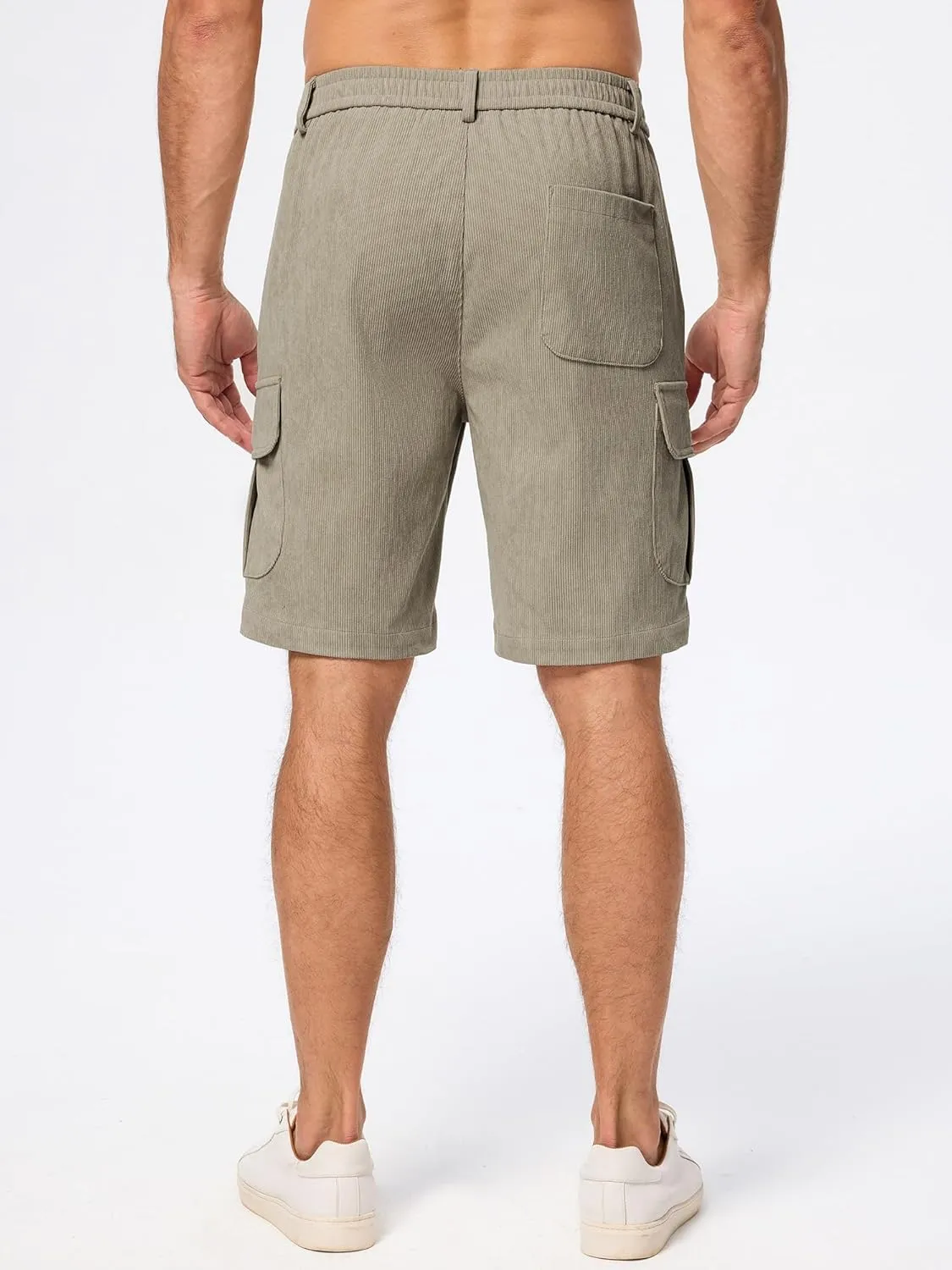 JMIERR Mens Cargo Shorts Corduroy Casual Elastic Waist Lightweight Outdoor Hiking Work Short