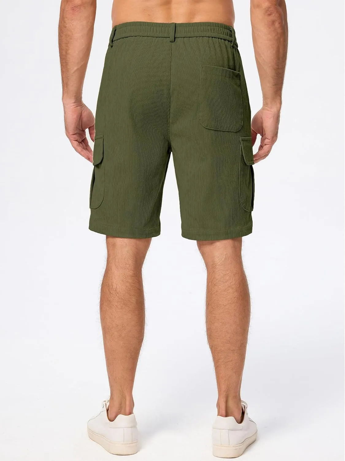 JMIERR Mens Cargo Shorts Corduroy Casual Elastic Waist Lightweight Outdoor Hiking Work Short