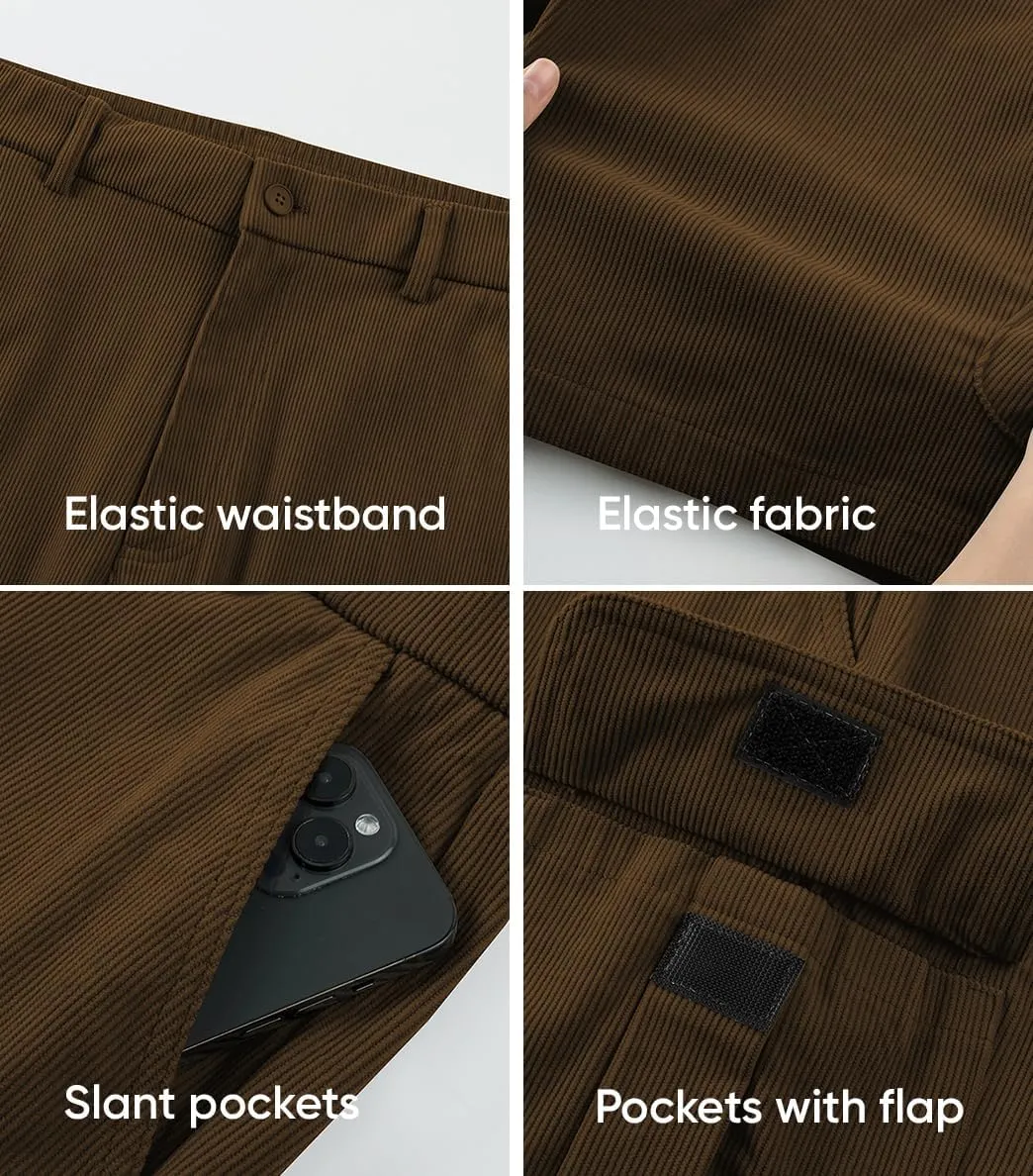 JMIERR Mens Cargo Shorts Corduroy Casual Elastic Waist Lightweight Outdoor Hiking Work Short
