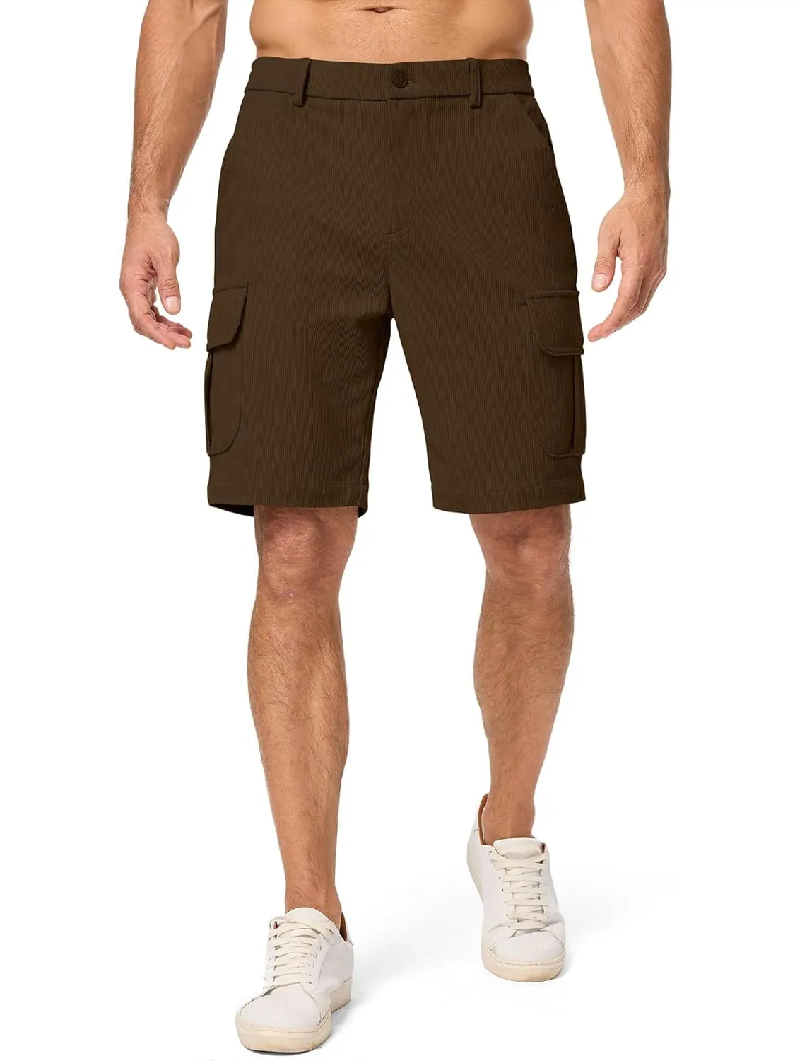 JMIERR Mens Cargo Shorts Corduroy Casual Elastic Waist Lightweight Outdoor Hiking Work Short