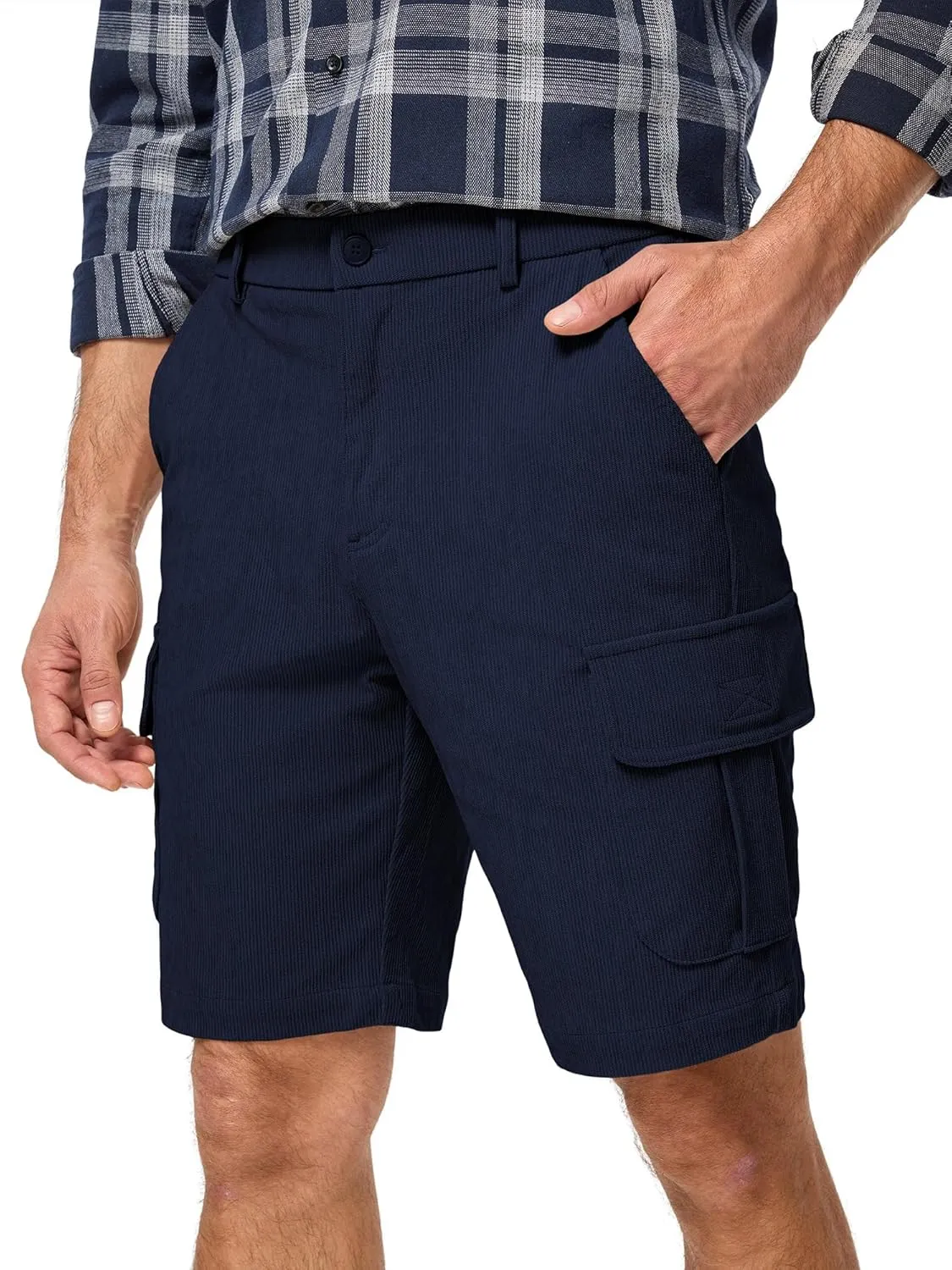 JMIERR Mens Cargo Shorts Corduroy Casual Elastic Waist Lightweight Outdoor Hiking Work Short