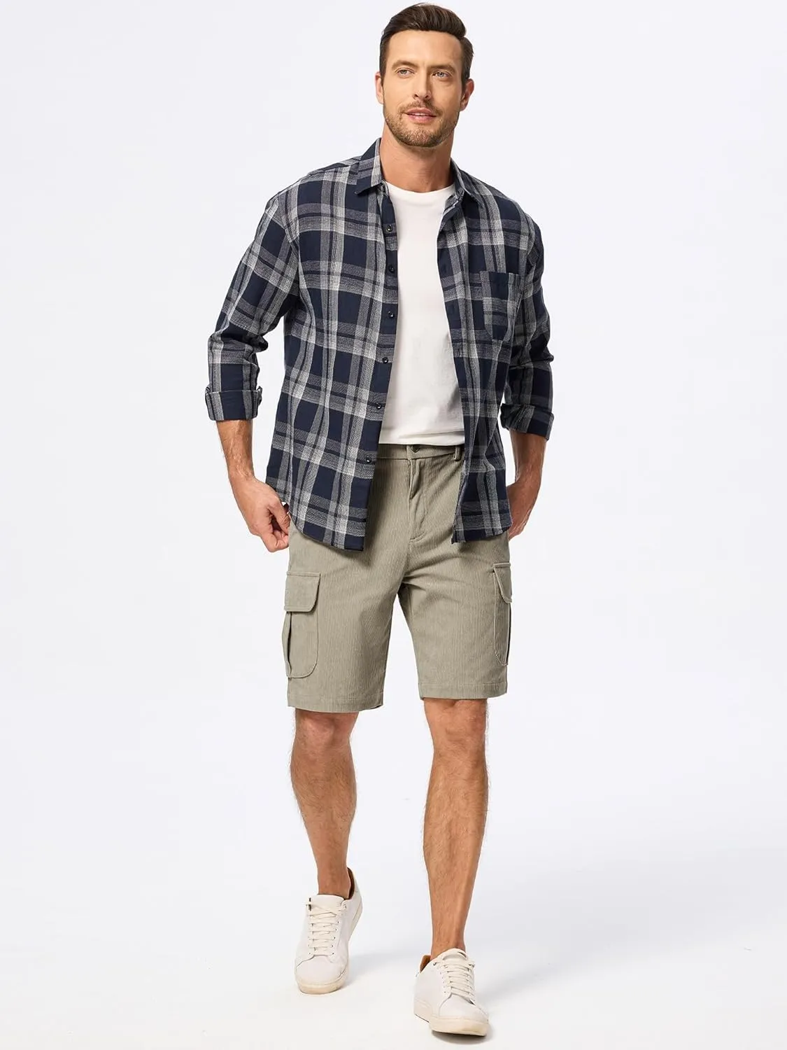 JMIERR Mens Cargo Shorts Corduroy Casual Elastic Waist Lightweight Outdoor Hiking Work Short