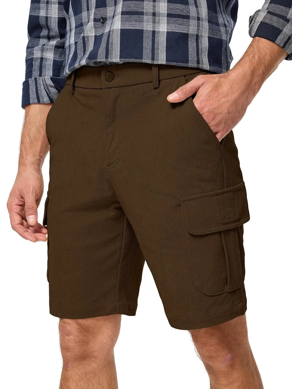 JMIERR Mens Cargo Shorts Corduroy Casual Elastic Waist Lightweight Outdoor Hiking Work Short