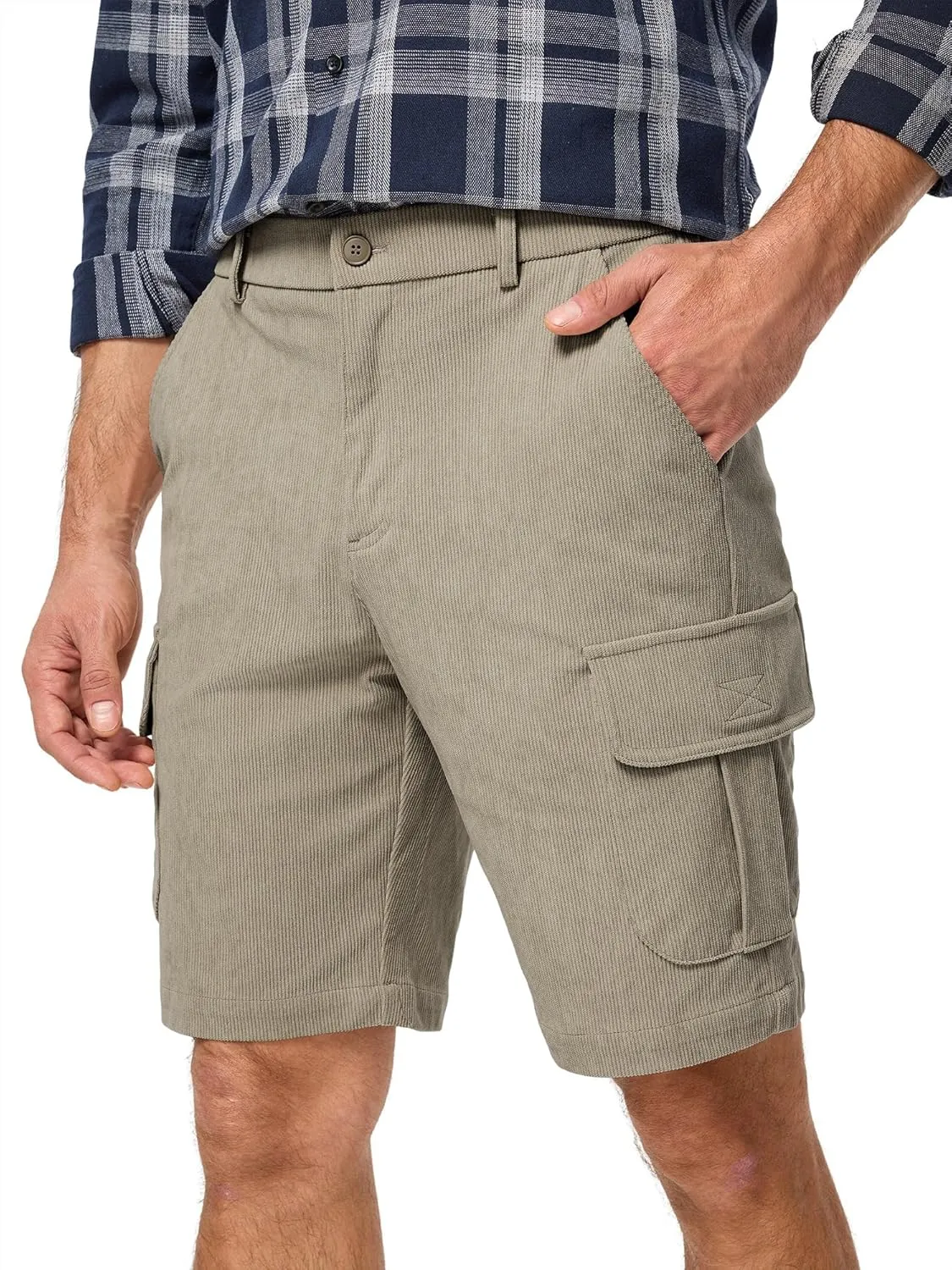 JMIERR Mens Cargo Shorts Corduroy Casual Elastic Waist Lightweight Outdoor Hiking Work Short