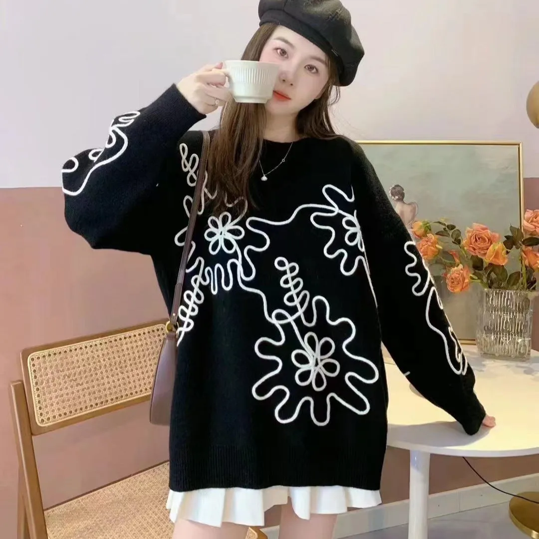 Knit Floral Oversized Sweater