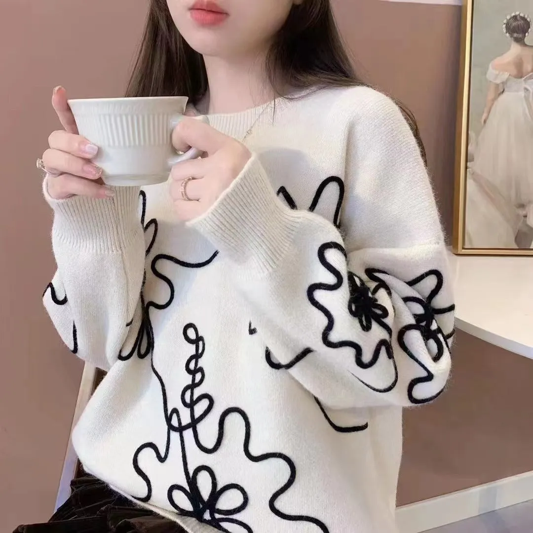 Knit Floral Oversized Sweater