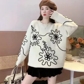 Knit Floral Oversized Sweater
