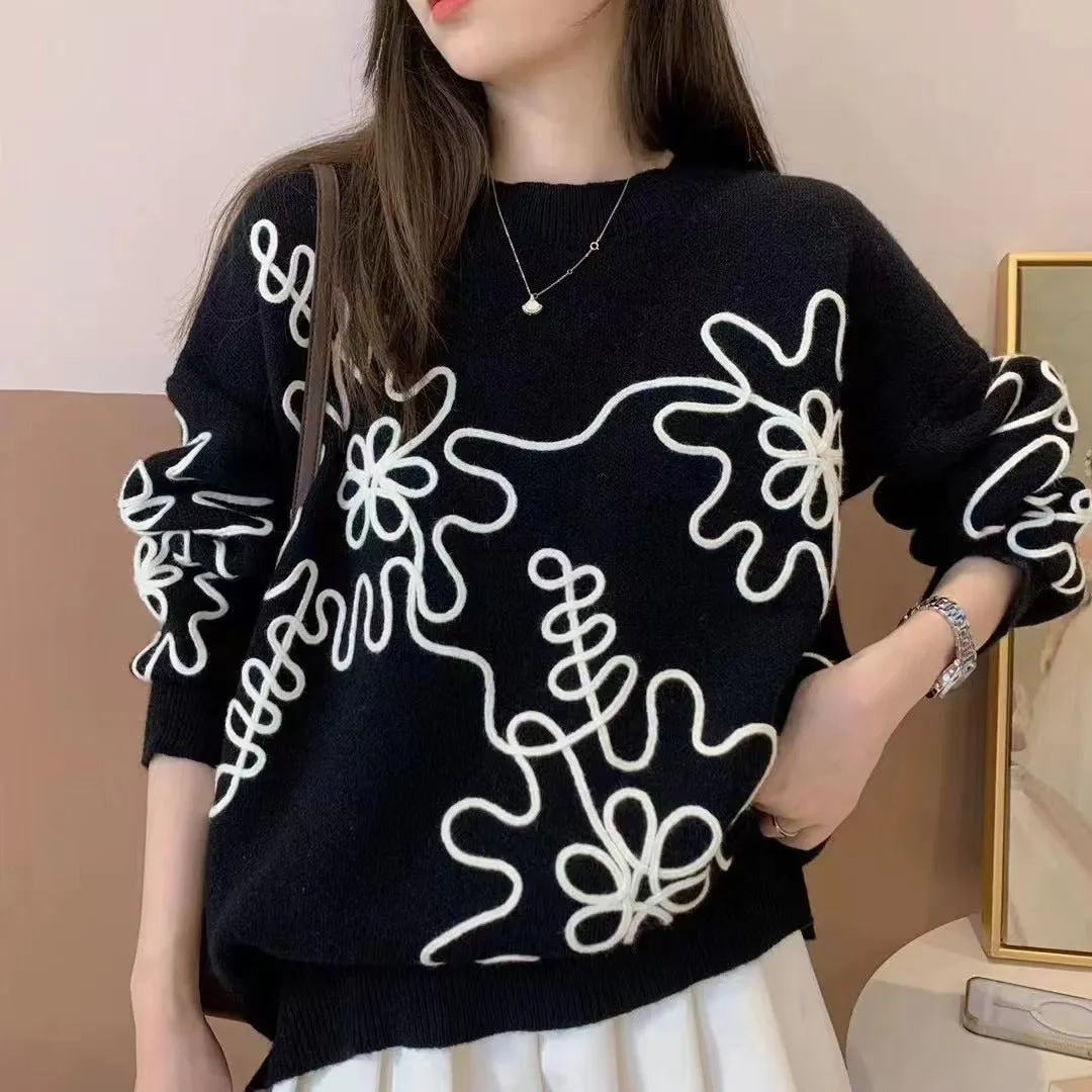 Knit Floral Oversized Sweater