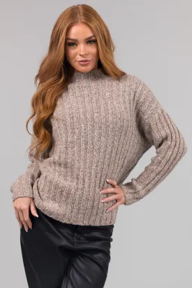 Latte High Neck Chunky Knit Sweater
