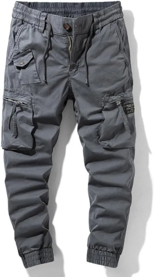 Mens Cargo JoggersSlim Fit Flex Work Pants with Belt Loops Elastic Waist Zipper Pockets Drawstring WaistDynamics LLC