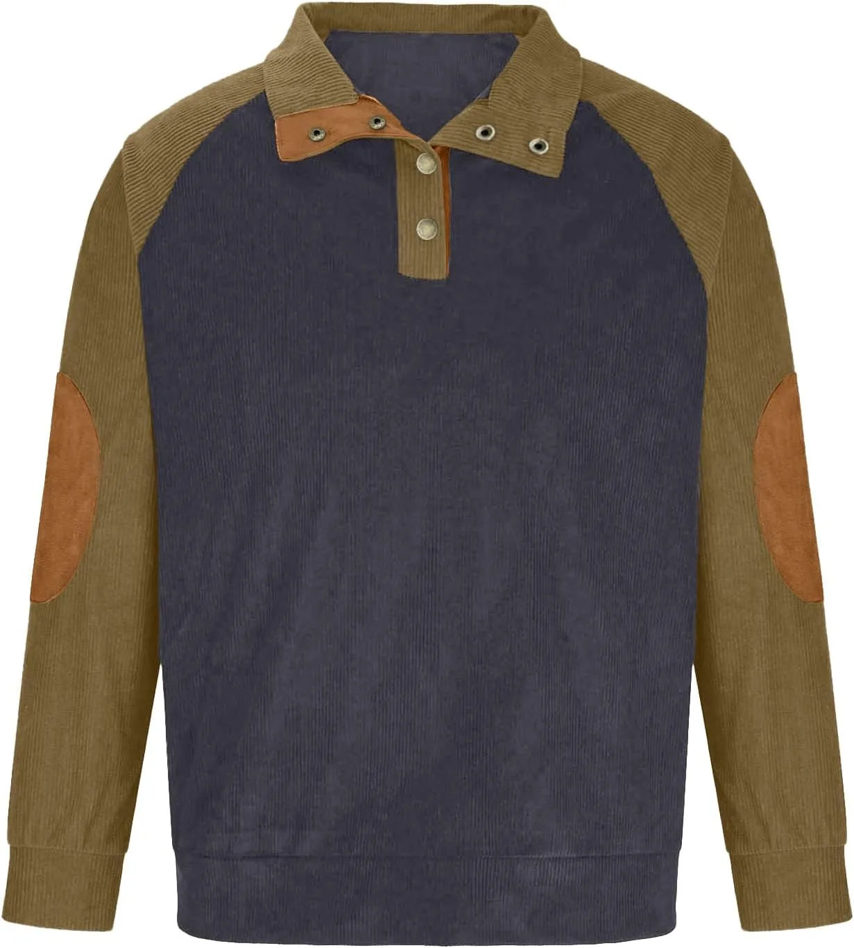 Mens Casual Corduroy Sweatshirt Long Sleeve Stand Collar 1/4 Button Up Pullover Fall Polo Sweaters