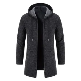 Mens Solid Knit Hooded Cardigan Full Zip Long Open Front Sweater Slim Fit Casual Lightweight Longline Cardigans (Dark Grey,Large)